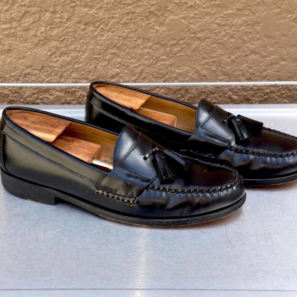 Johnston & Murphy Black Leather Loafers with Tassel - Size 10 W